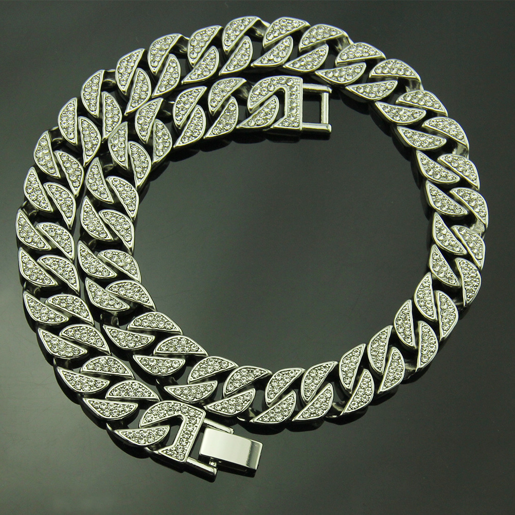 hip-hop jewelry full rhinestone Cuban necklace vacuum plating exaggerated necklace