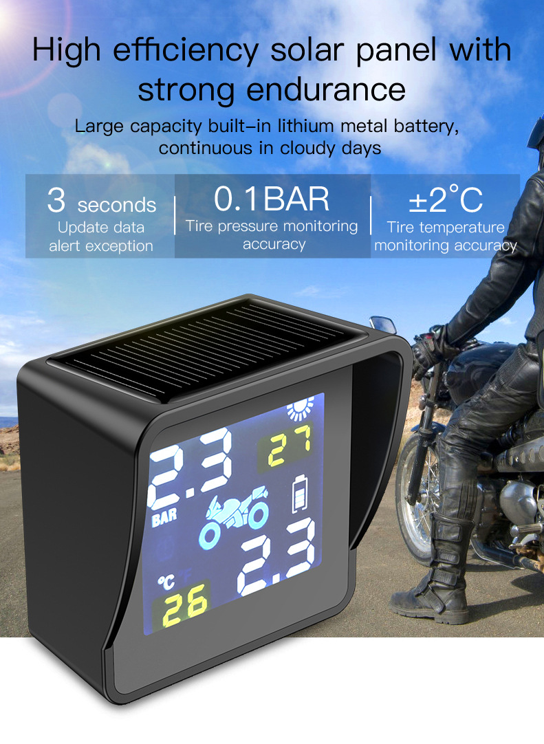 Motorcycle Smart Tire Pressure Monitor Locomotive Wireless Solar Tire Pressure Monitor TPMS Digital Tire Pressure Monitoring