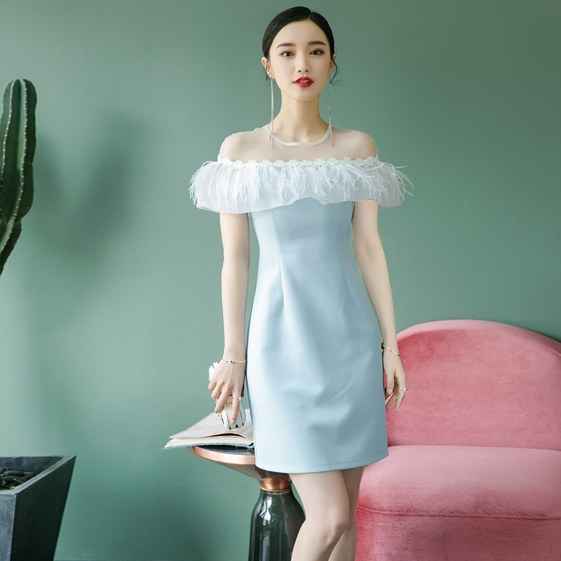 Evening dress off-shoulder dream small elegant socialite dinner party birthday party dress bridesmaid dress