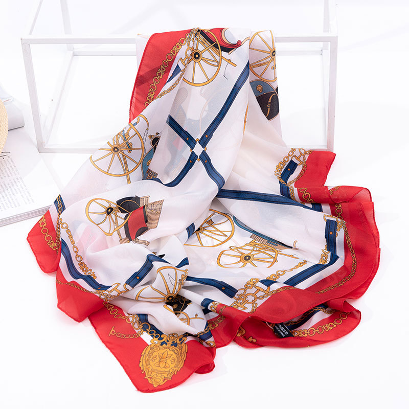 Silk scarf gift Autumn and winter Europe and America printing Big Horse-drawn vehicles scarf Collar Dual use Silk like Silk scarf