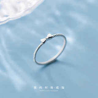 纳兰 S925银戒指女韩版时尚简约蝴蝶结麻花少女心手饰品女J6042