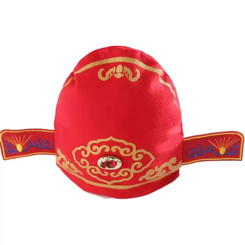 宝宝百天抓周帽新生婴儿创意新款状元帽大红羊毛拉架工厂预订批发