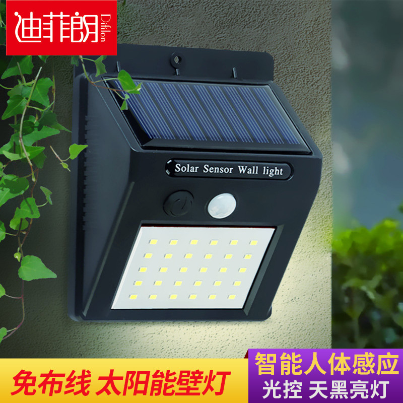 太阳能智能led壁灯 花园灯庭院灯高亮户外别墅防水路灯人体感应灯|ru