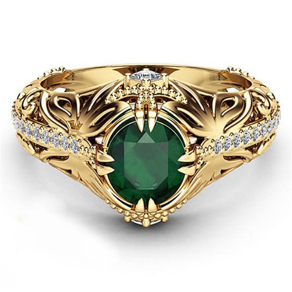 Super wish Hot Sale New Emerald Plated 14K Gold Ring European and American Luxury Simulation Diamond Engagement Ring