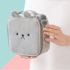 Cosmetic Bag Women's Square Large Capacity Zipper Clutch Plush Cute Animal Embroidered Rabbit Shape Storage Bag