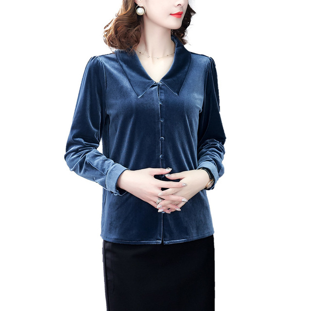 Golden velvet shirt long sleeve square collar undercoat shirt