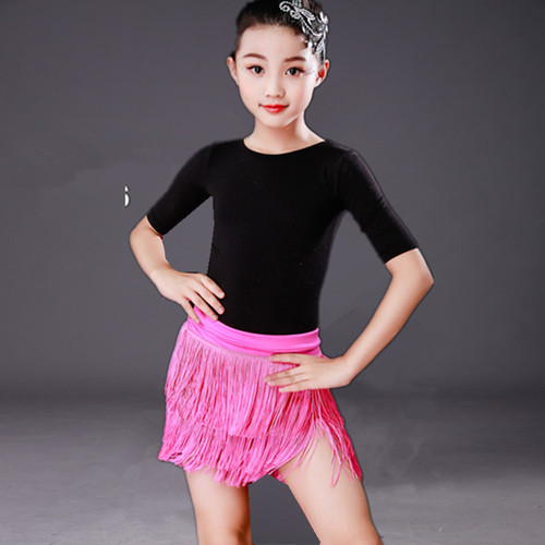 Pink green red fringe Latin dance skirts for children girls juvenile layer fringed modern dance kids professional practice dance skirts only skirt