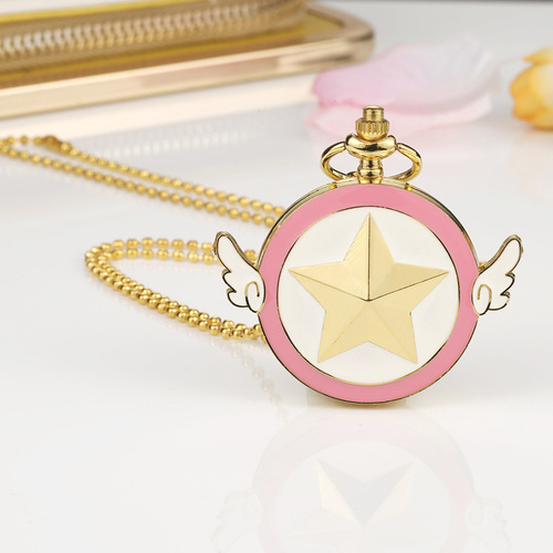 New Pocket Watch Wholesale Sailor Moon Wings Pocket Watch Variety Sakura Necklace Anime Pocket Watch Flip Quartz Watch