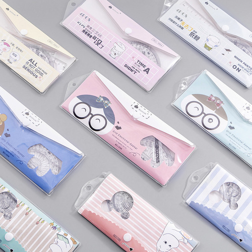 New simple transparent ruler set student four-piece ruler set learning stationery supplies wholesale T