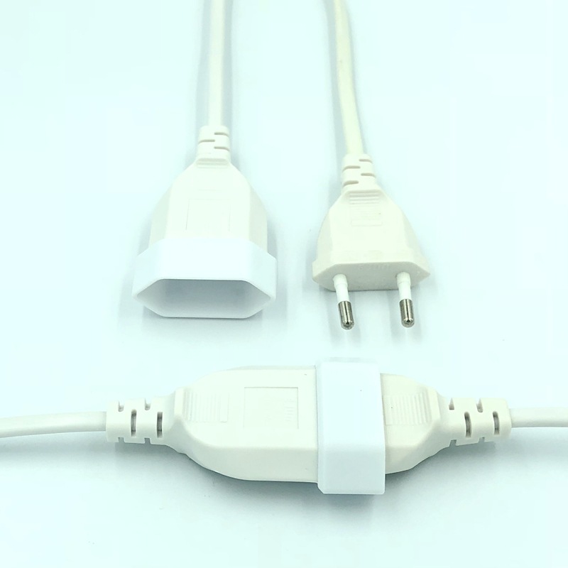 CE欧规二插电源延长线 VDE欧式2插公母对插线 白色欧标两插电源线