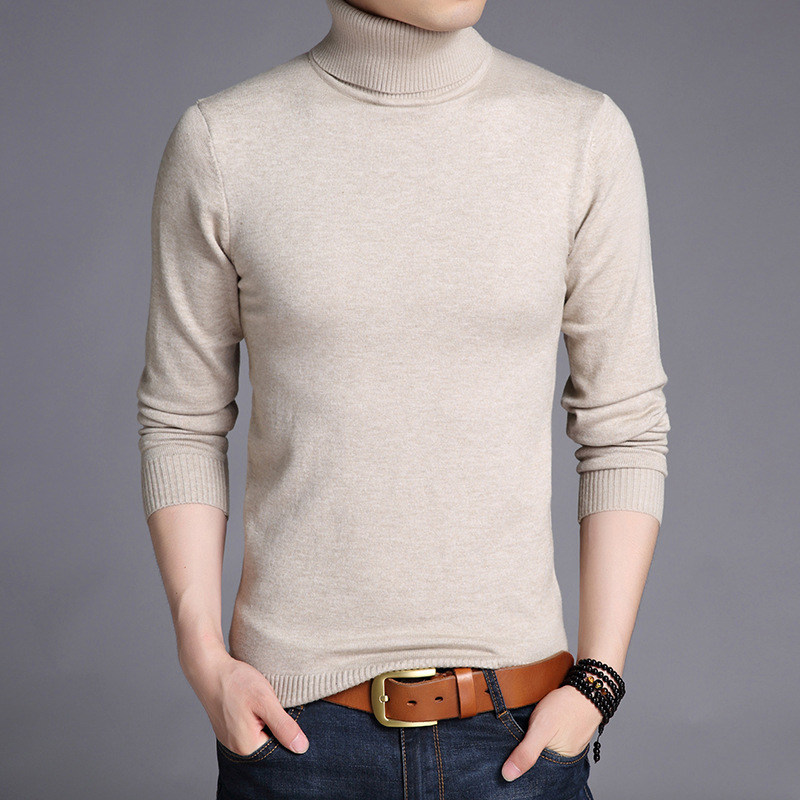 漂泊者秋款纯色修身打底衫男高领加厚 青年毛衣两翻领大码针织衫|ms