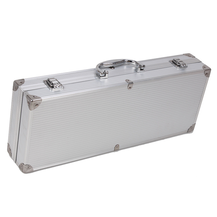 [Fuente de fábrica] en stock barbacoa herramientas de acero inoxidable caja de aluminio de 5 piezas utensilios de barbacoa al aire libre traje