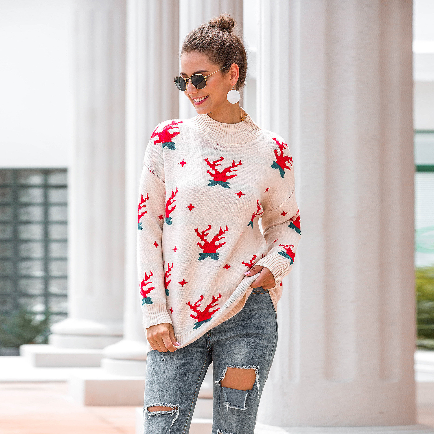 fashion mock neck long sleeve sweater  NSMY28145