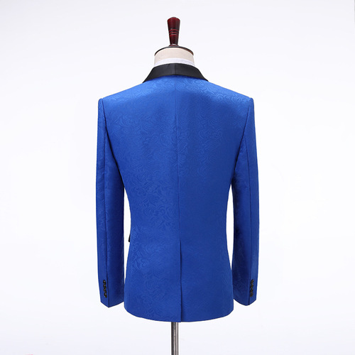 men's jazz dance suit blazers Jacquard Dress Vest three piece suit for blueberry collar singer stage performance