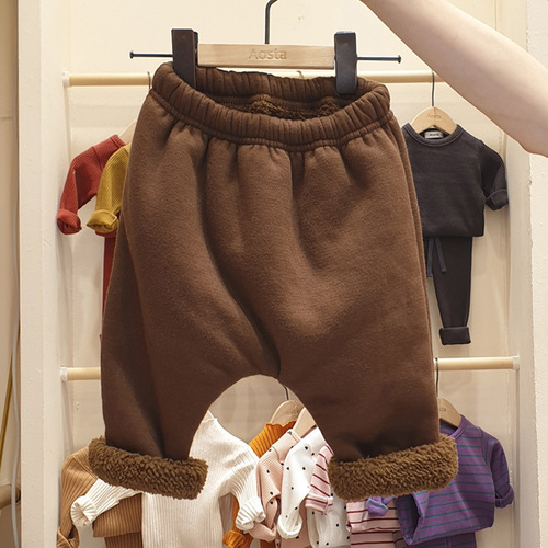 New Korean Style Winter Infant and Toddler Velvet Thickened Large PP Pants for Male and Female Babies Versatile Warm Harem Pants