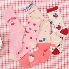 Women's Autumn/Winter New Cartoon Letter Strawberry Crew Socks Wholesale Sweet Casual Matchy Matchy Trendy Socks
