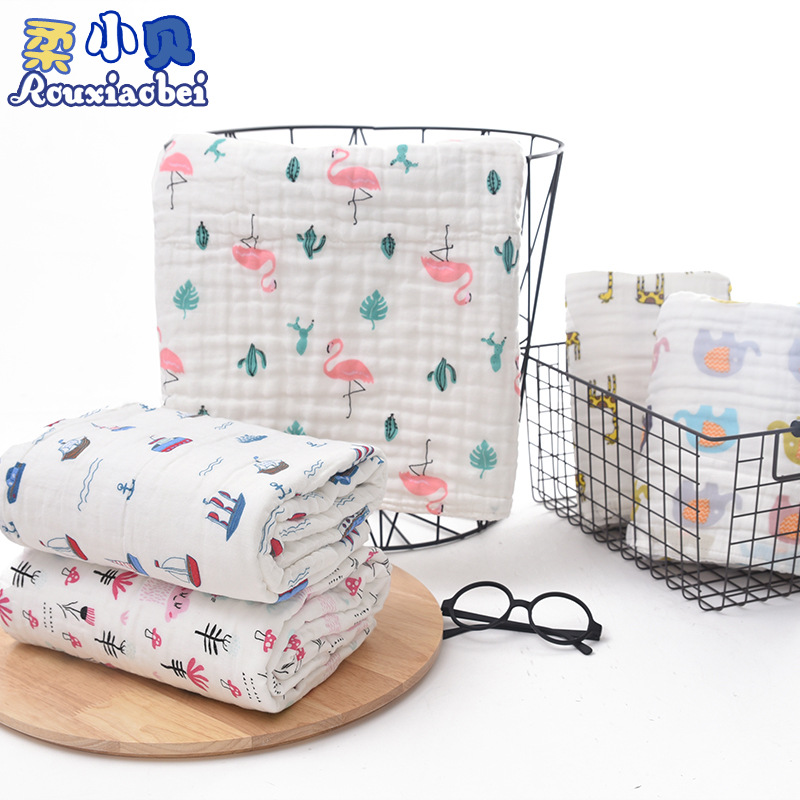 家纺婴儿浴巾新生儿六6层纱布高密泡泡水洗棉童被盖毯印花儿童|ms