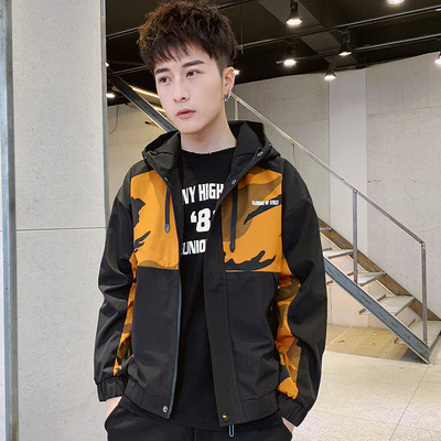 新款2019春季韩版男式迷彩夹克批发外穿长袖时尚连帽上衣外套潮男|ru