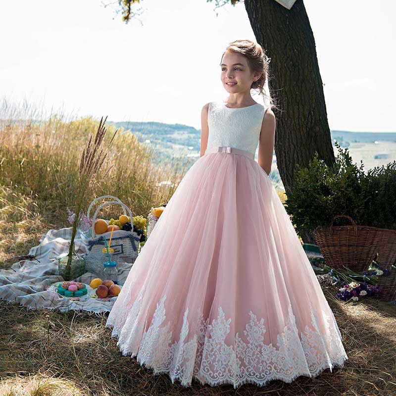 Mouwloze kanten jurk voor meisjes, pofjurk in prinsessenstijl voor verjaardagen en bruiloften, kinderkleding 3-7 jaar【Voorverkoop | Verzending binnen 15 dagen】_voghion.com