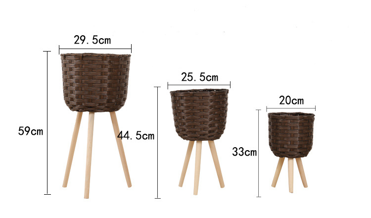 木质落地花架 高低草编藤编花篮花盆 地面装饰客厅阳台简约花架详情6