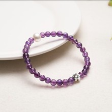 原創巴西紫水晶手鏈單圈淡水珍珠小花朵時尚女士禮物手串首飾批發