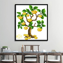 跨境货源diy印花十字绣 2020年新款发财树家居装饰画厂家批发代发