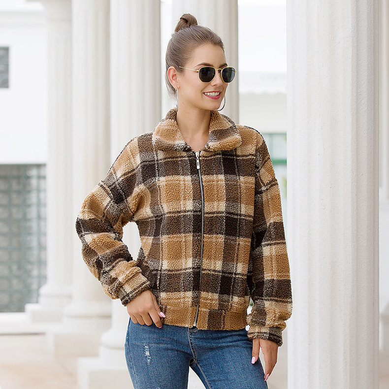 women s hot spring new plaid wool short coat NSKX6071