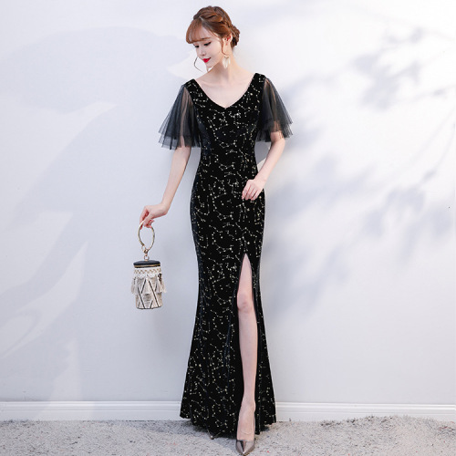 Evening Dresses cocktail party banquet dress vestido de banquete de cóctel Evening dress female V-neck Party Dress Black fishtail long meeting evening dress