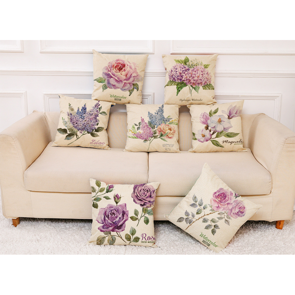 现代简约 清新家居风 花草印花棉麻抱枕套 创意生活家居沙发靠垫