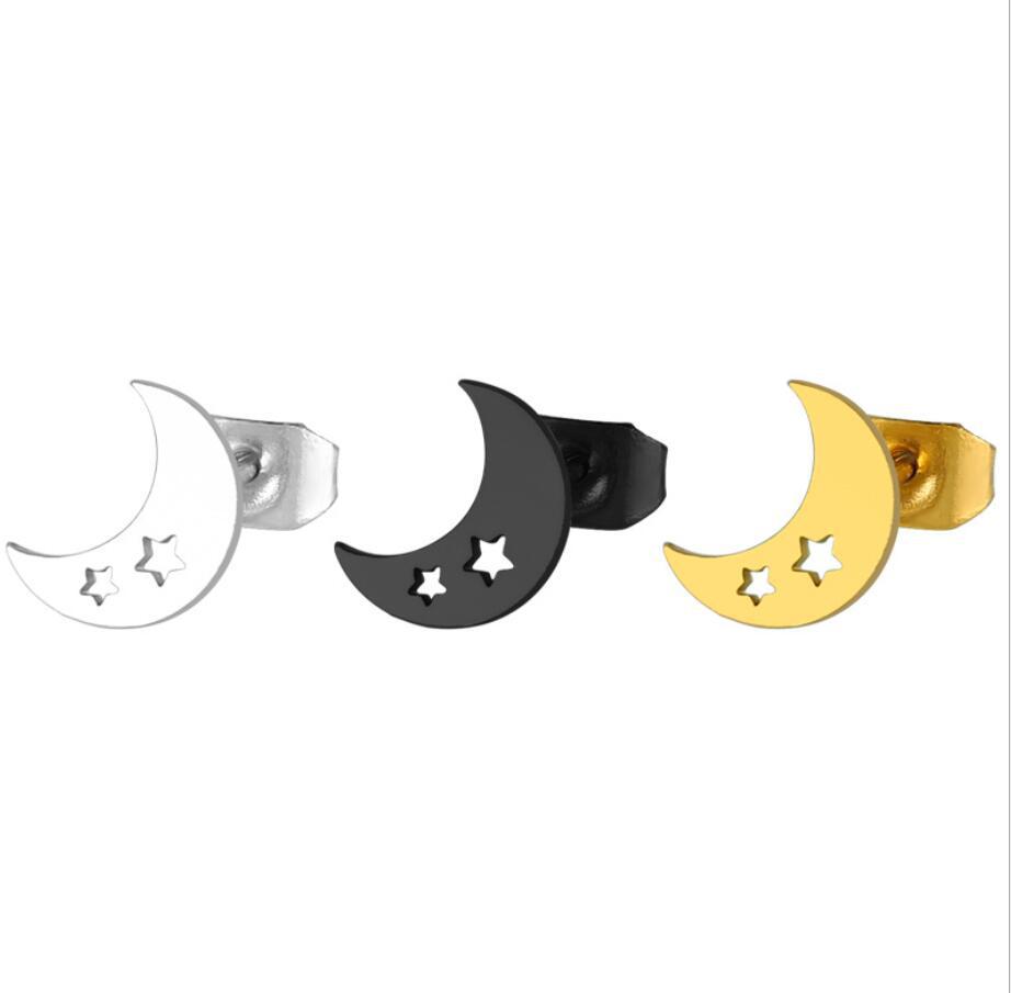 Women's Simple Style Moon Stainless Steel No Inlaid Ear Studs Hollow Out Stainless Steel Earrings display picture 2