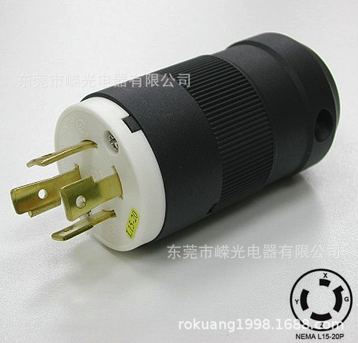 JT-1520LP NEMA美规工业插头 NEMA L15-20P防脱落插头20A 250V