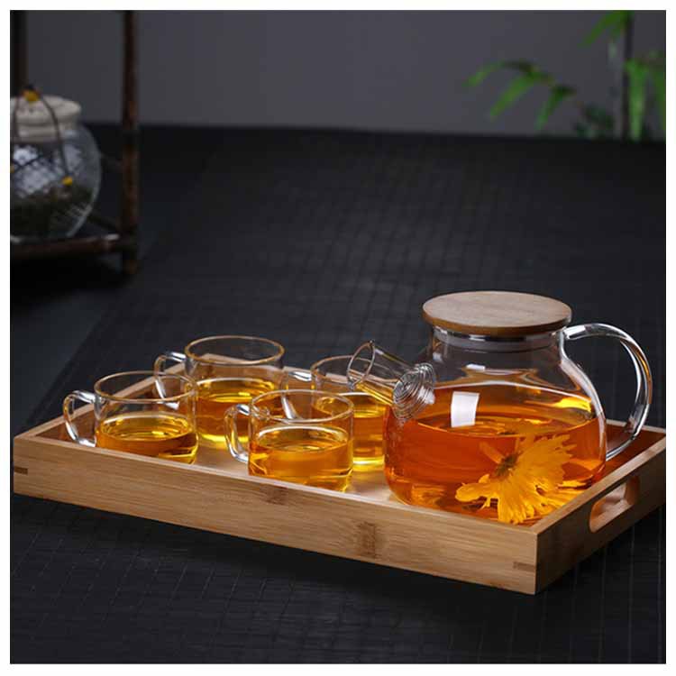 Vidrio de borosilicato botella de agua fría fruta flor tetera primavera filtro vidrio tapa de bambú olla de gran capacidad