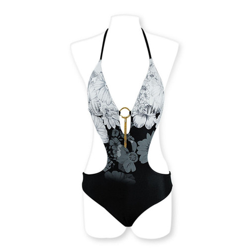 2020 European and American foreign trade bikini swimsuit for women, sexy backless, belly-covering, slimming one-piece printed swimsuit