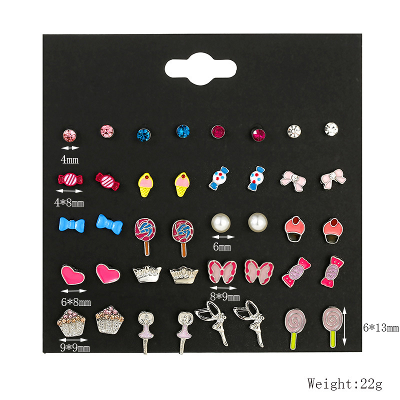 Cute Children&#39;s Candy Color Earrings Set Pearl Angel Drop Oil Earrings Small Jewelry display picture 1