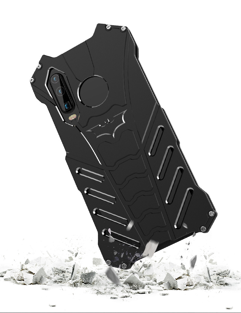 R-Just Batman Shockproof Aluminum Shell Metal Case with Custom Batarang Stent for Huawei P30 Pro & Huawei P30 & Huawei P30 Lite & Huawei nova 4e