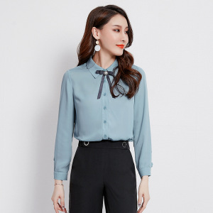 women’s shirt Lapel small crowd design nail pearl chiffon shirt 