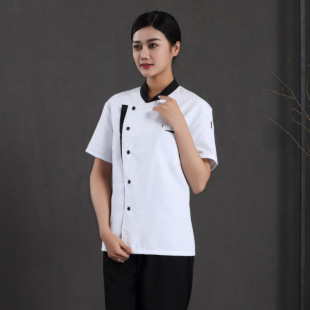Chef Work Clothes Men's Short-sleeved Summer Thin Plus Fertilizer Plus Kitchen Dining Canteen Black Breathable Chef Clothes