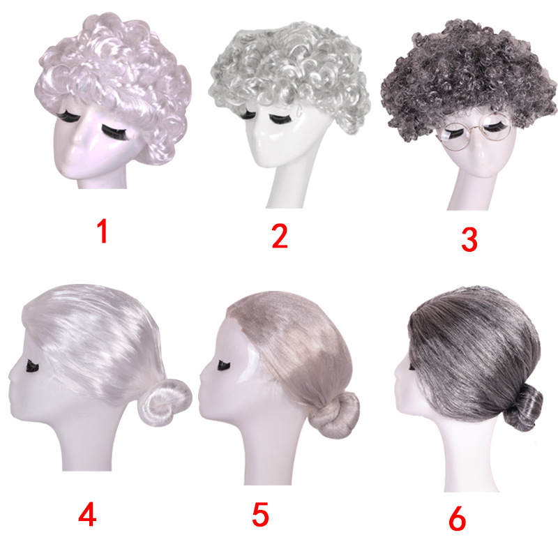 现货老奶奶假发 老太太女短卷发装扮舞台表演小品扮演 老爷爷假发