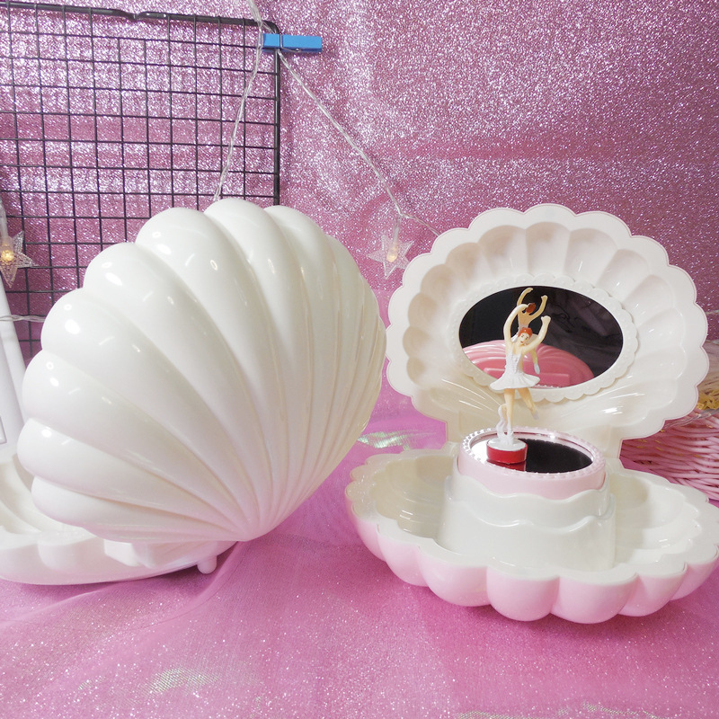 创意贝壳化妆镜音乐盒 旋转跳舞芭蕾女孩八音盒 儿童闺蜜生日礼物
