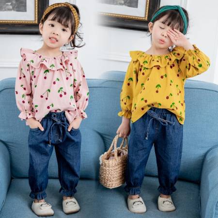 童装女童套装女童套装荷叶边套头衫2019春秋新款儿童女宝宝两件套|ru