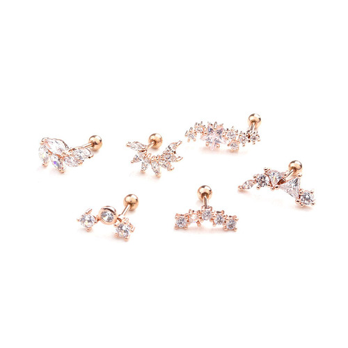 Foreign trade new leaf stainless steel earrings five-pointed star zircon ear bone nail screw earrings cross-border piercing
