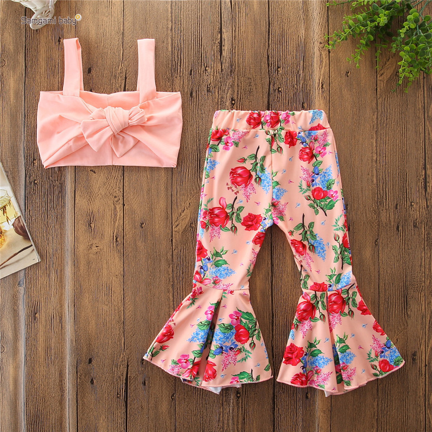 Samgamibaby summer ins hot style girls' halterneck tops + bell bottom pantsuits