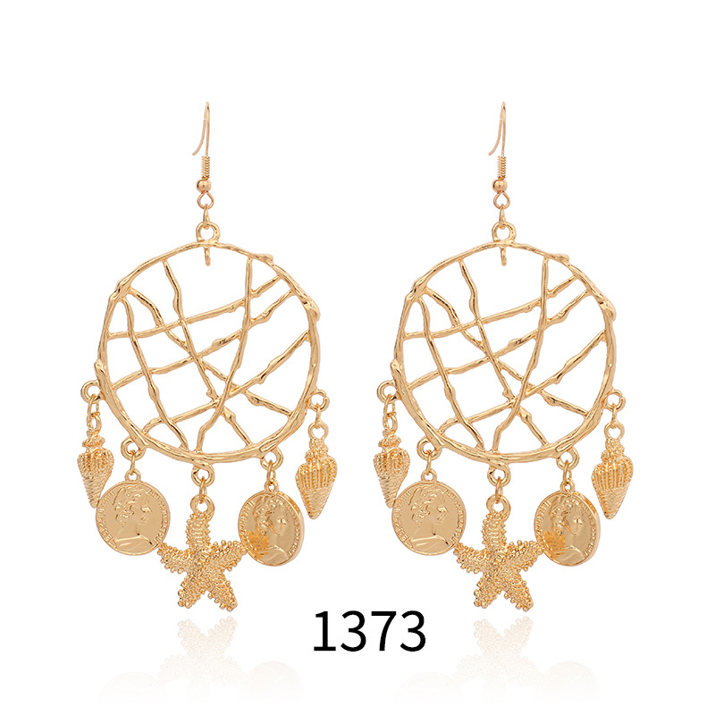 31g Weight Earrings Classification Wedding, Travel Occasion Women'S Gender Inlaid Shell Design Fashion Style Fashion New Small Starfish Pendant Geometric Circle Conch Shell Alloy Earrings 4