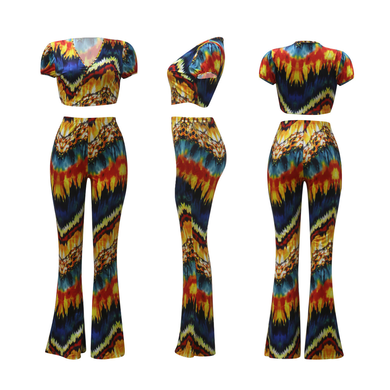 print short-sleeved flared trousers set NSNK64916