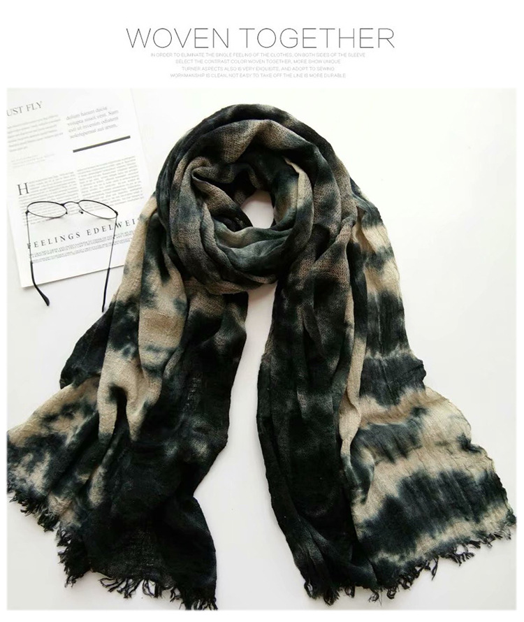 Nouveau Coton Lin Lin Fait Main Cravate Teint Écharpe Rétro Ethnique Longue Femmes Châle Été Crème Solaire Écharpe display picture 4