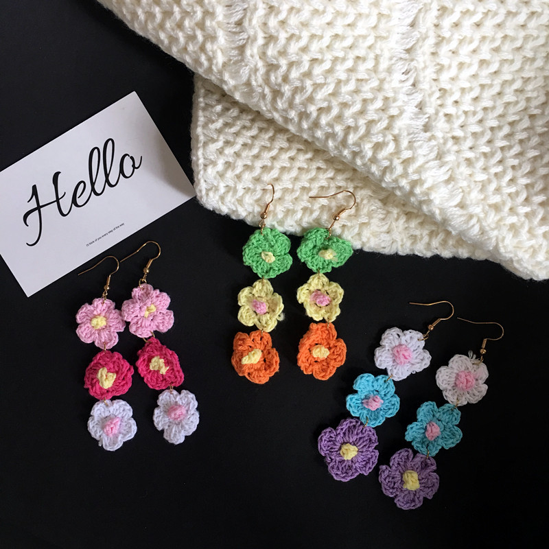 1 Pair Simple Style Flower Yarn Handmade Handmade Women's Drop Earrings display picture 6