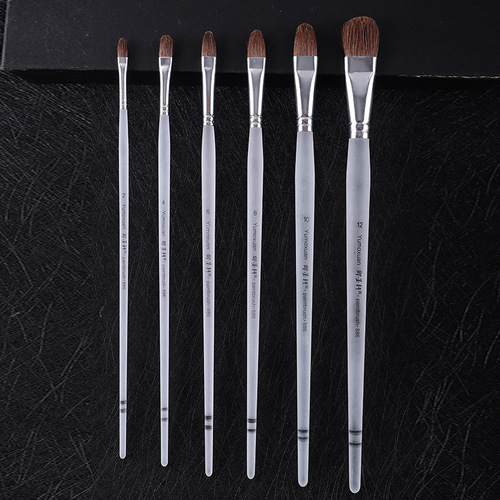 Wolfs Hair Oil Painting Brush Set of 6 Transparent Frosted Crystal Rod Acrylic Brushes, Wholesale Art Supplies Manufacturer
