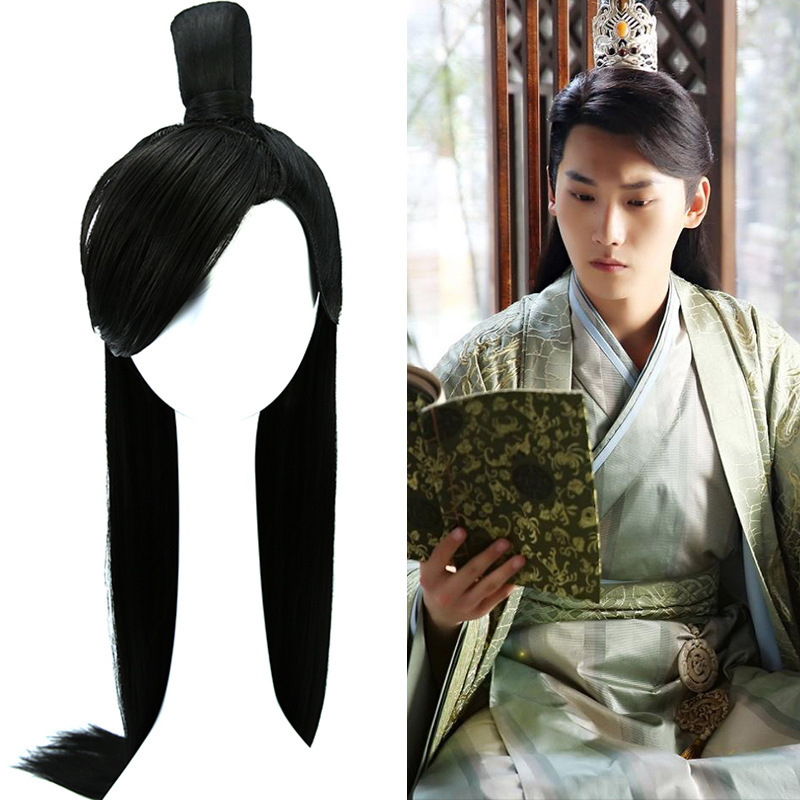 Wig Men long hair men long black hair Full Wig set Swordsman warrior hair wig scholar wig cos