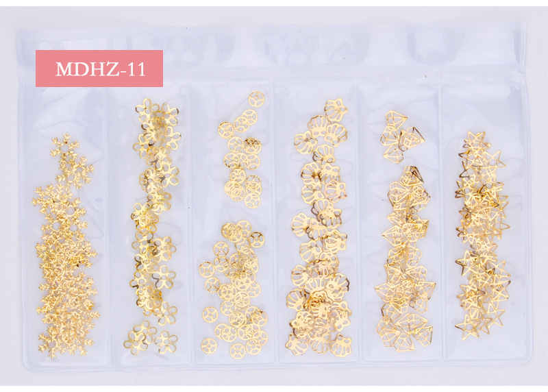 14g Weight Nail Decoration Accessories Nail Supplies 1 Set Quantity Metal Material Geometric Pattern Simple Style Style Factory Mixed New Nail Beauty Ornament Metal Hollow Japanese Star Moon Ocean 6 Grid Nail Decoration 无