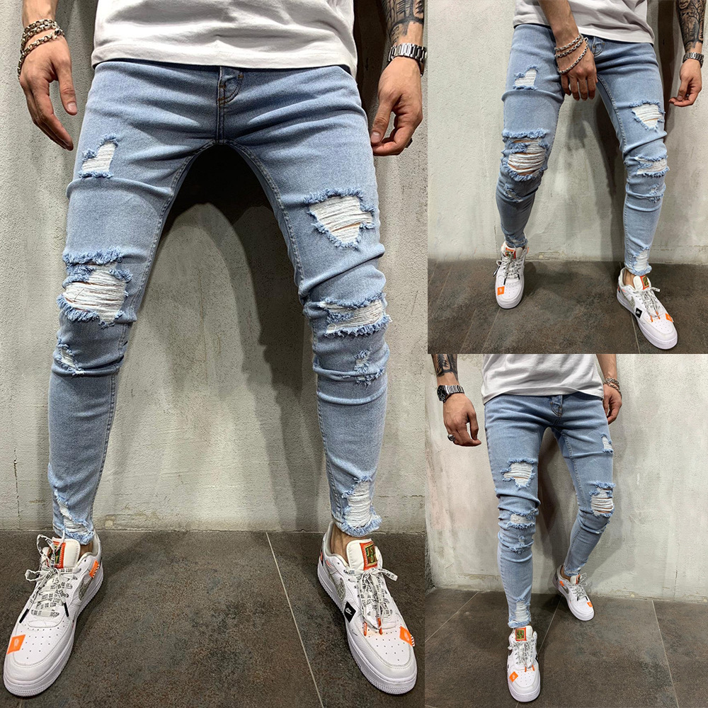 Jean Slim pour hommes, pantalon en Denim déchiré, petits pieds, tendance, grande taille, style européen_voghion.com